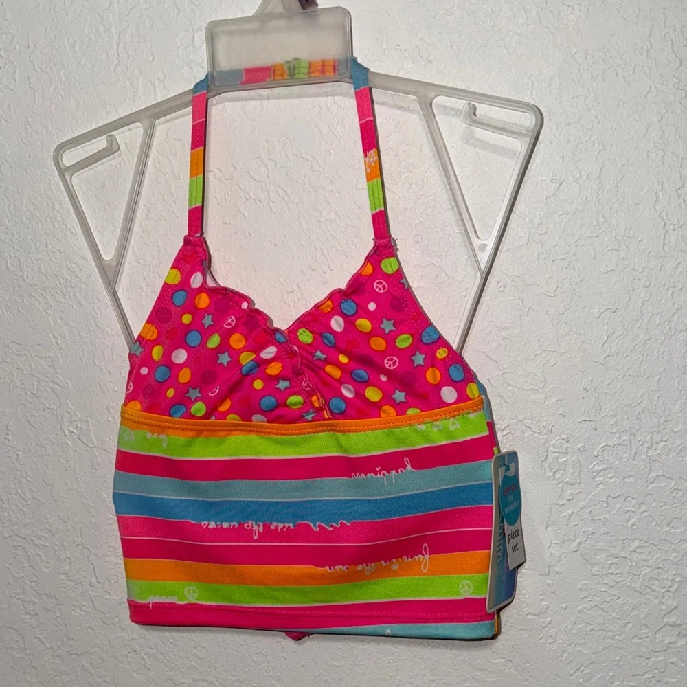 Candy Girl Colorful Polka‎ Dot and Stripe Bikini Swimsuit Halter Top